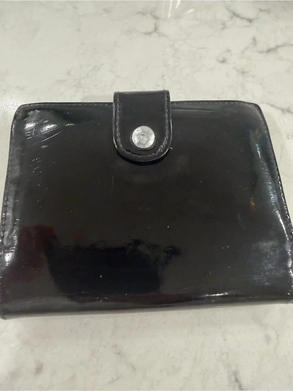 CHANEL Black Patent Leather CC Logo Wallet